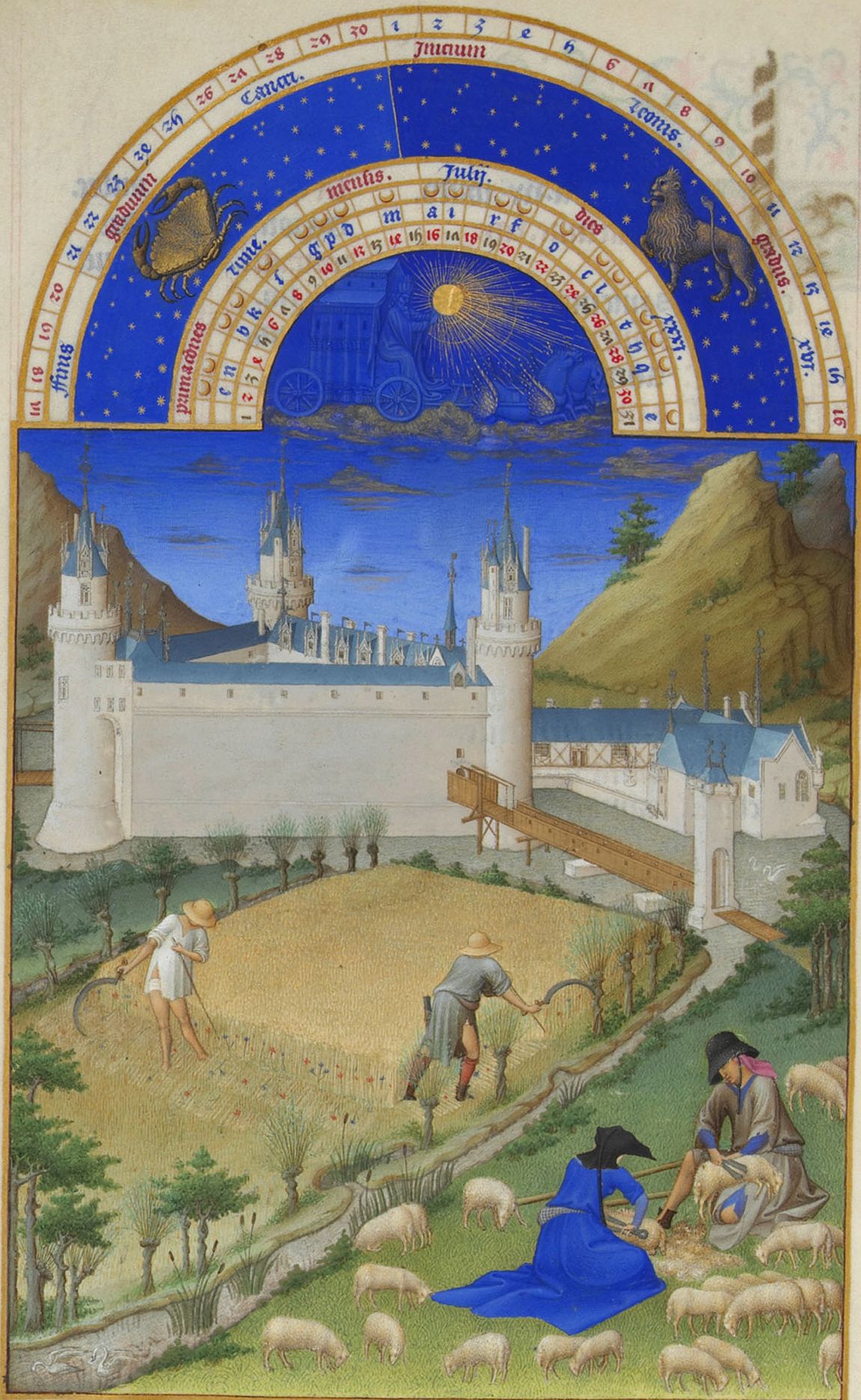 The Très Riches Heures du Duc de Berry (English: The Very Rich Hours of the Duke of Berry) or Très Riches Heures, was created between c. 1412 and 1416 for the extravagant royal bibliophile and patron John, Duke of Berry, by the Limbourg brothers.