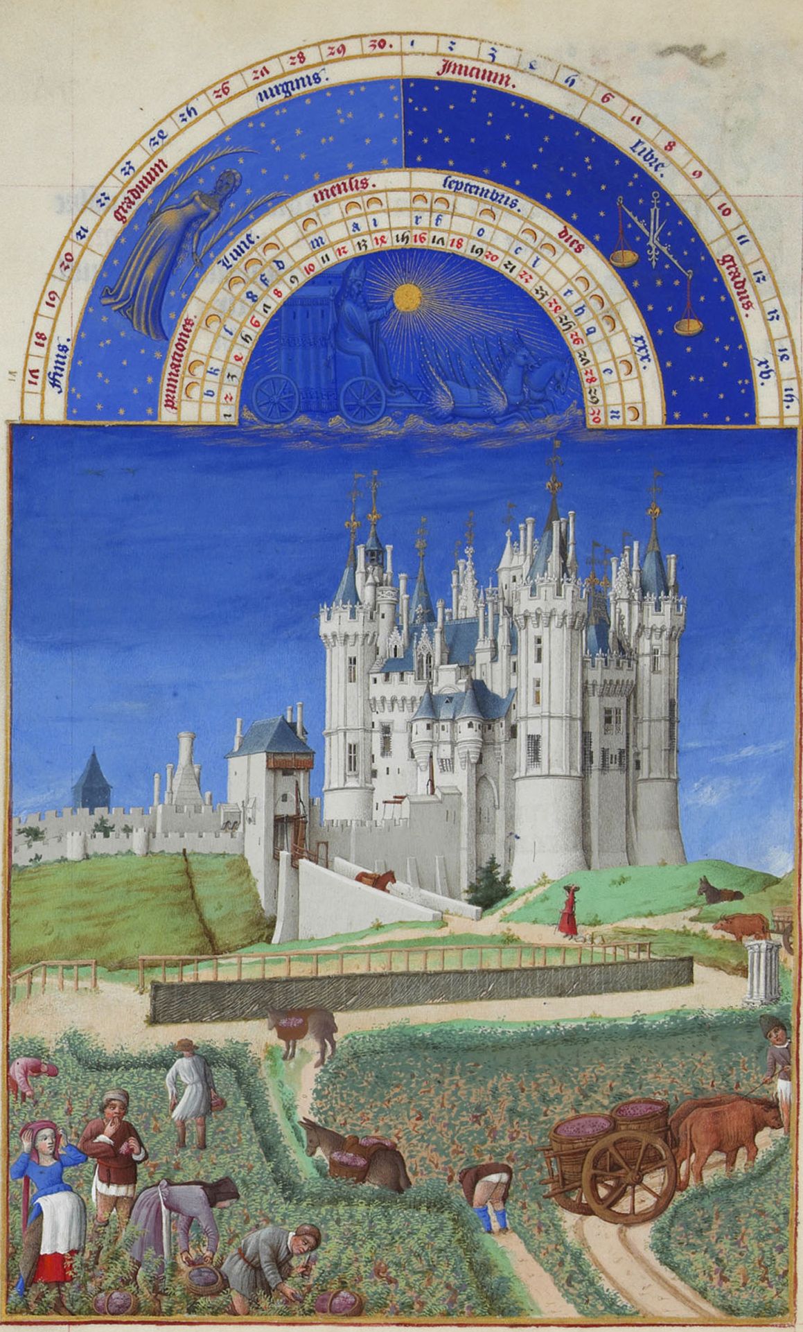 The Très Riches Heures du Duc de Berry (English: The Very Rich Hours of the Duke of Berry) or Très Riches Heures, was created between c. 1412 and 1416 for the extravagant royal bibliophile and patron John, Duke of Berry, by the Limbourg brothers.